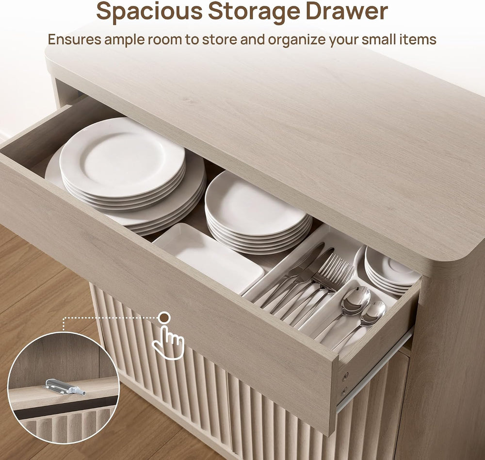 SICOTAS Buffet Cabinet with Storage - Accent Fluted Storage Cabinet with 4 Do...