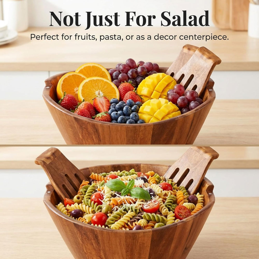 Night Tree Large Wooden Salad Bowl with Serving Utensils, 11.5 Inch Set