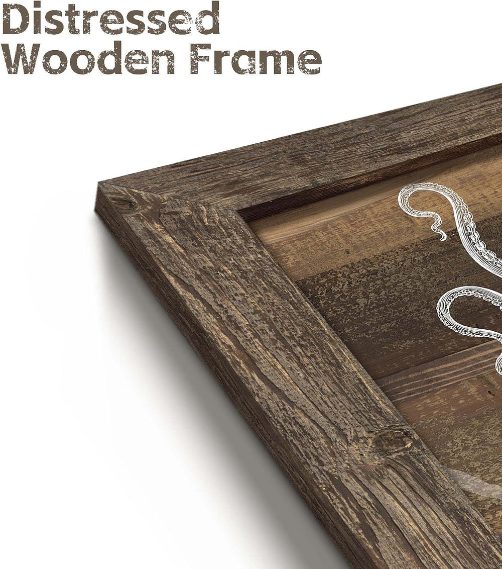 Ocean Wall Art Decor Bathroom: Octopus Framed Wood Picture Abstract Sea Life ...