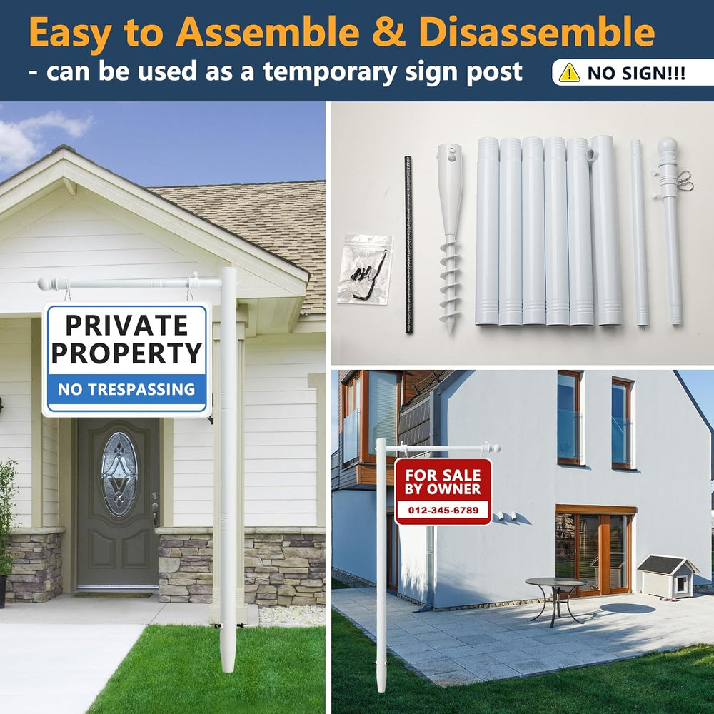 7 FT Real Estate Sign Post - Heavy Duty Metal Yard Sign Holder with Adjustabl...