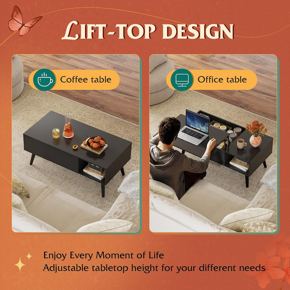 WLIVE Lift Top Coffee Table with Hidden Storage, Black