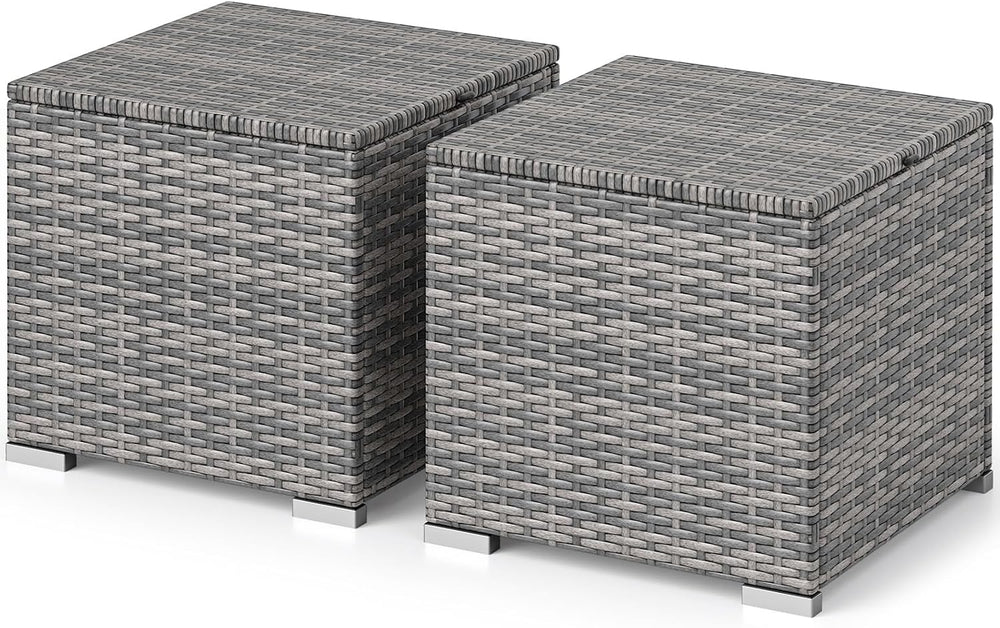RELAX4LIFE Wicker Outdoor Storage Ottoman - 2-Piece Rattan Footstool w/Remova...