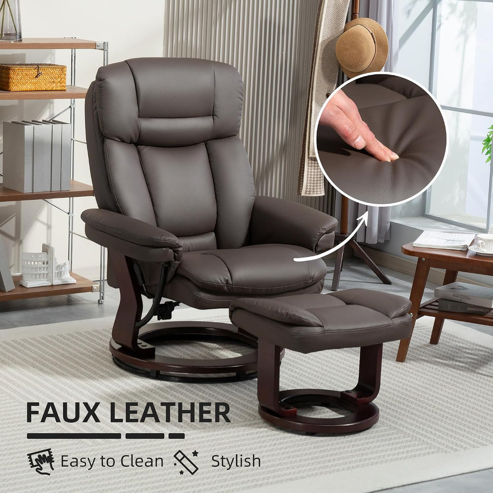 HOMCOM Recliner Chair with Ottoman, PU Leather Swivel Recliner with Comfy Foo...
