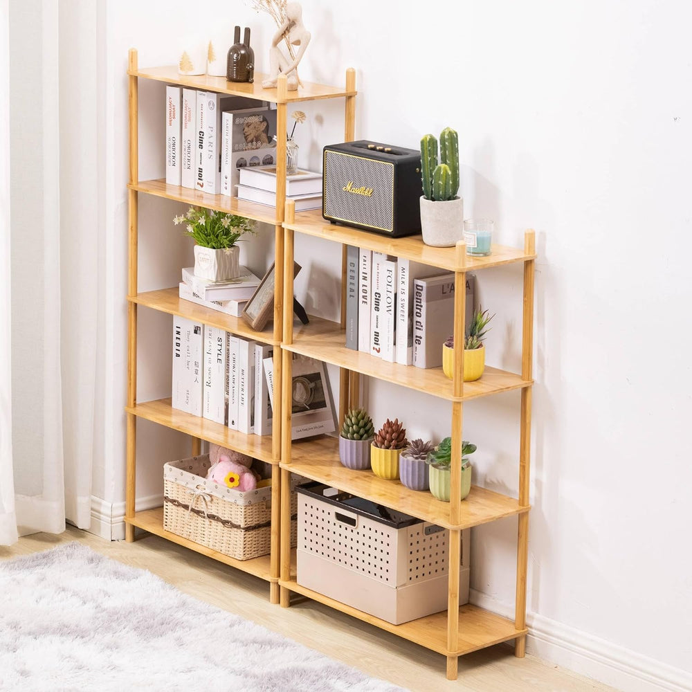 4‑Tier Expandable Bamboo Open Bookcase,Wooden Bookshelf,Natural
