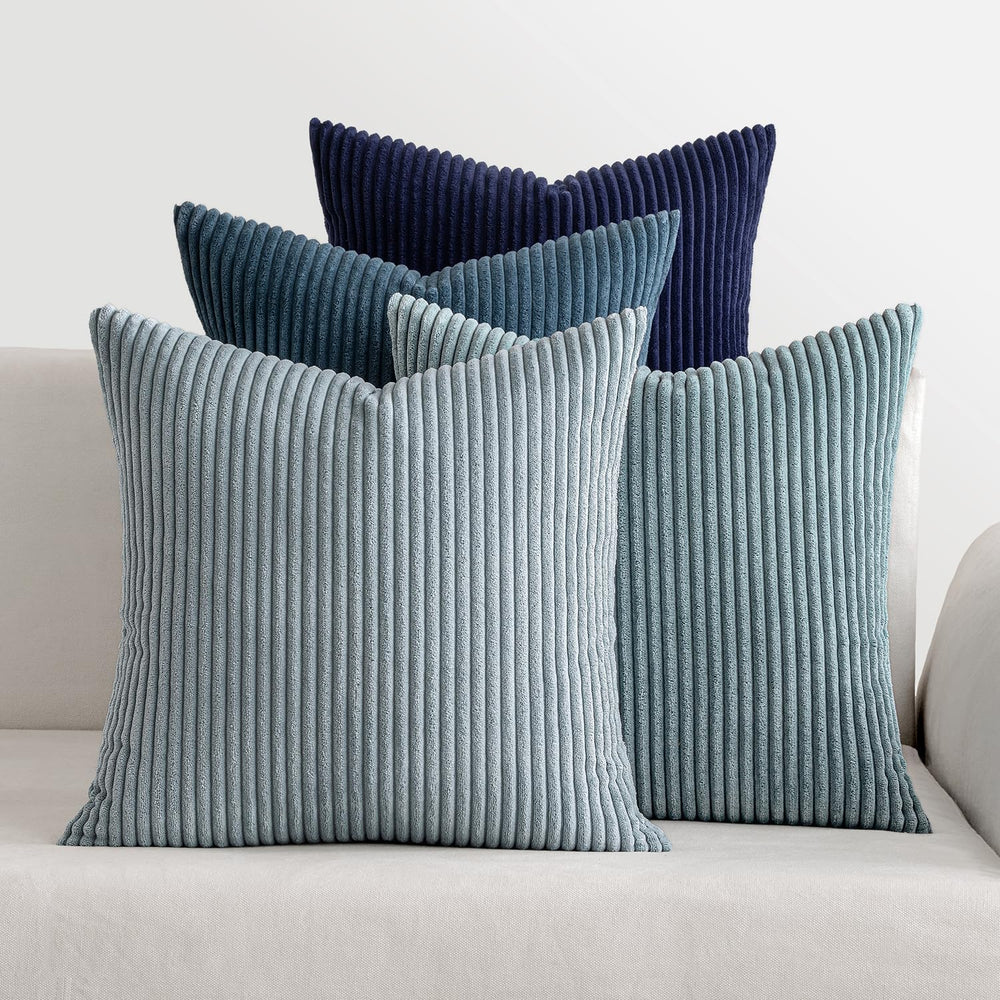 MIULEE Soft Corduroy Decorative Throw Pillow Covers Blue Navy Series 20x20