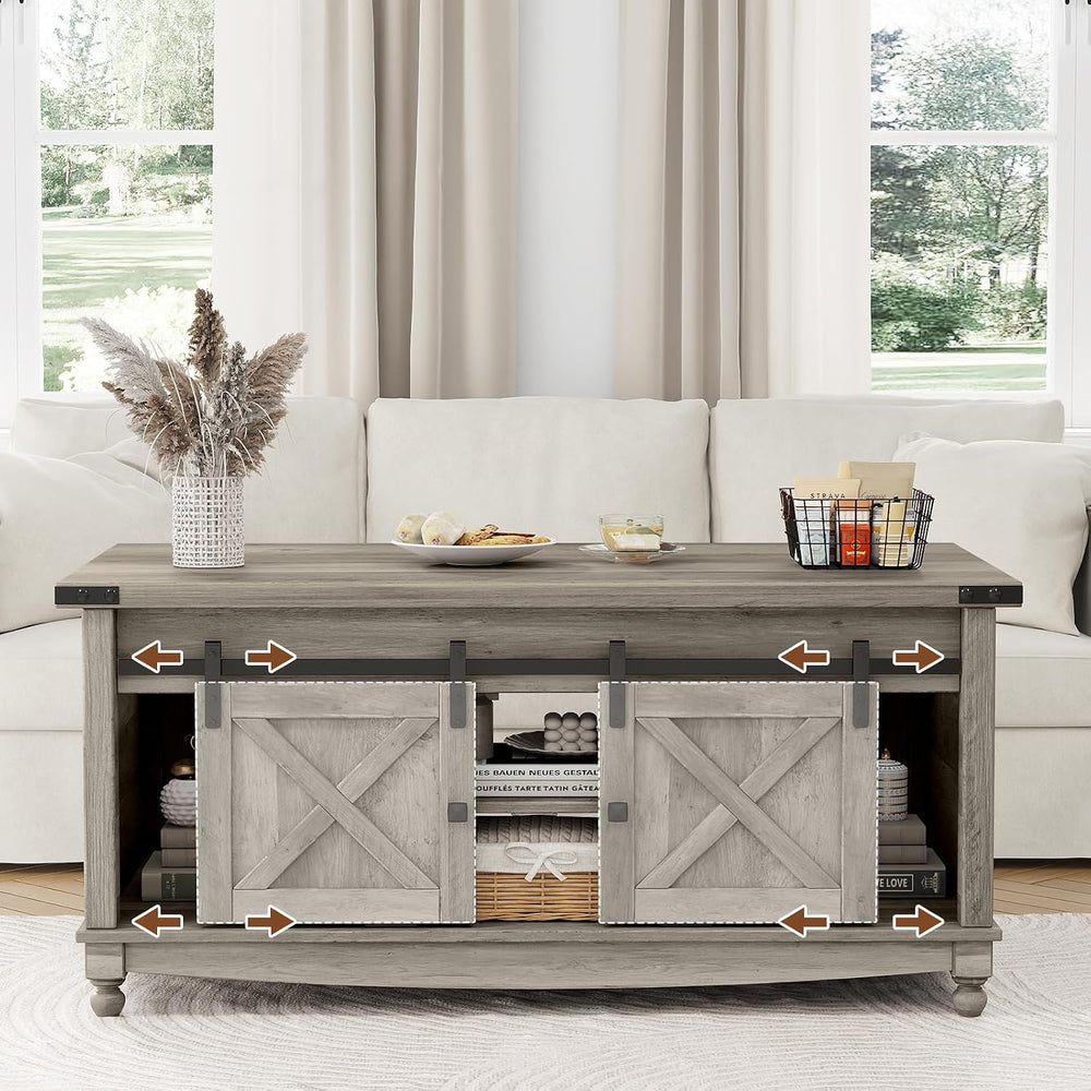 ALLSTAND 48" Farmhouse Lift Top Coffee Table with Storage Sliding Barn D...