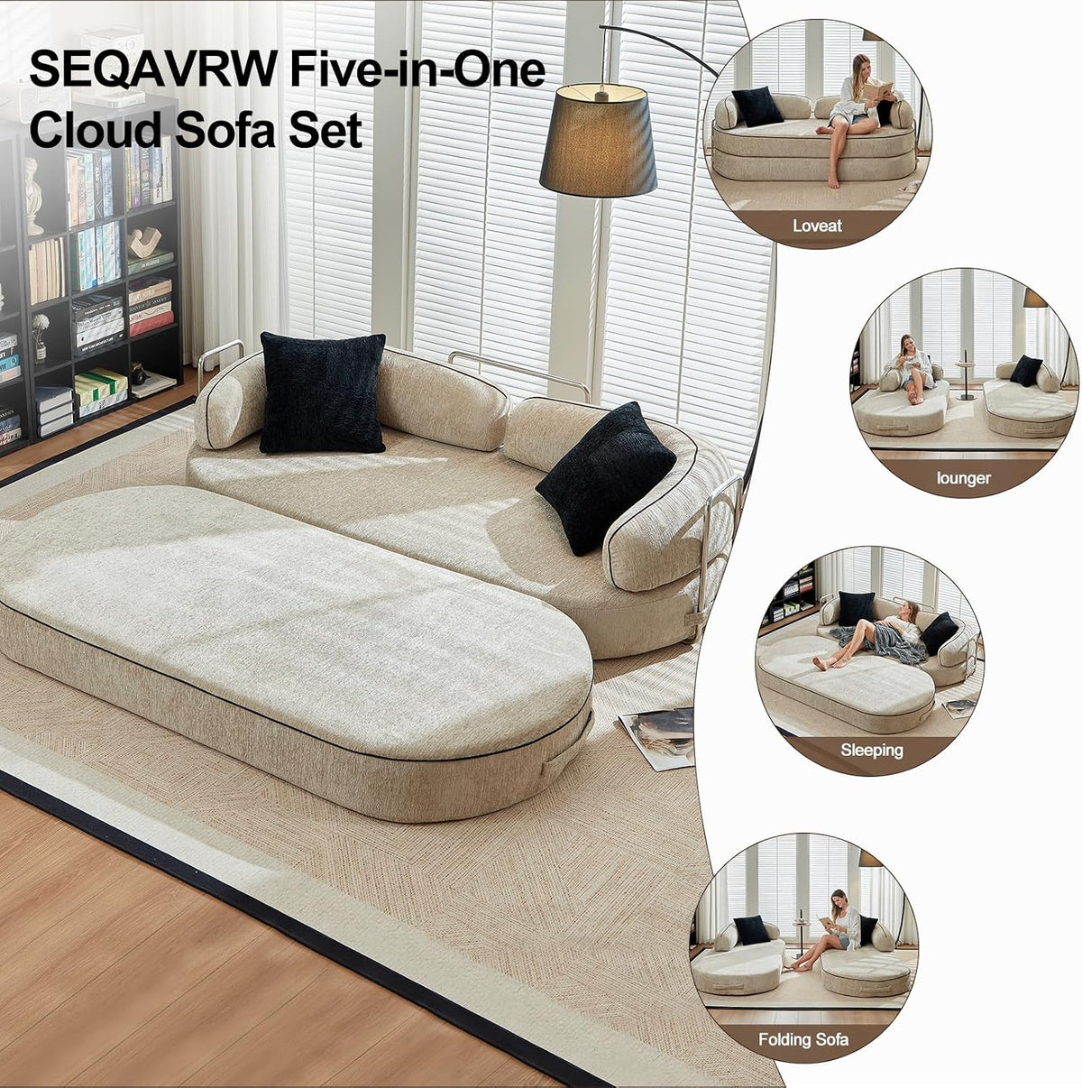 4-in-1 Folding Convertible Sofa Bed, 78 Inch Compression Oversized Corduroy Upholstered Boneless Couch with Fixed-Shape Frame, Loveseat Sleeper with Pull Out Bed, Modular Futon Couch,Beige