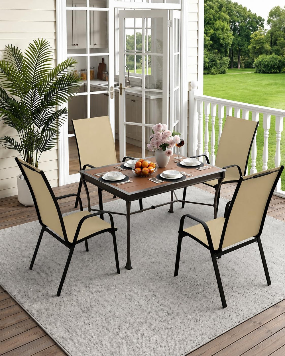 Patio Chairs Set of 4, Outdoor Dining Chairs, Beige