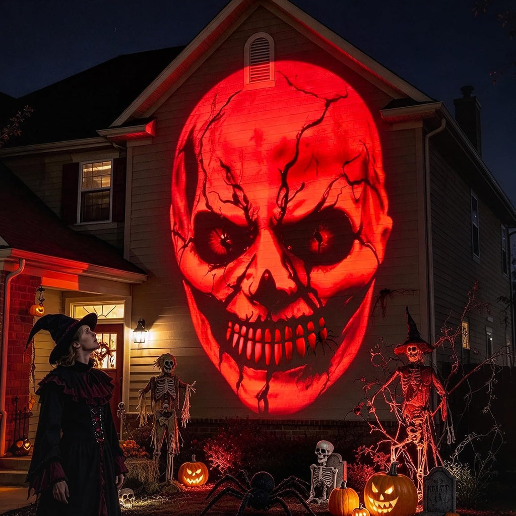12 in 1 Halloween Projector Outdoor - 3D Dynamic Halloween Decorations,Clearer Skull/Spider/Pumpkin/Witch Cauldron HD Patterns,Holiday Lights for Window Garage Door Cover