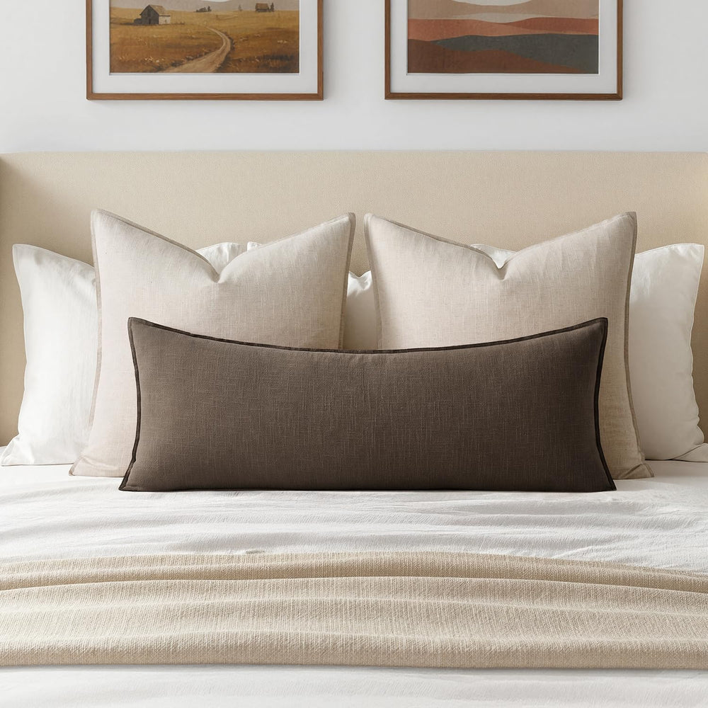 MIULEE Decorative Linen Lumbar Pillow Cover 14x36 Inch Dark Coffee