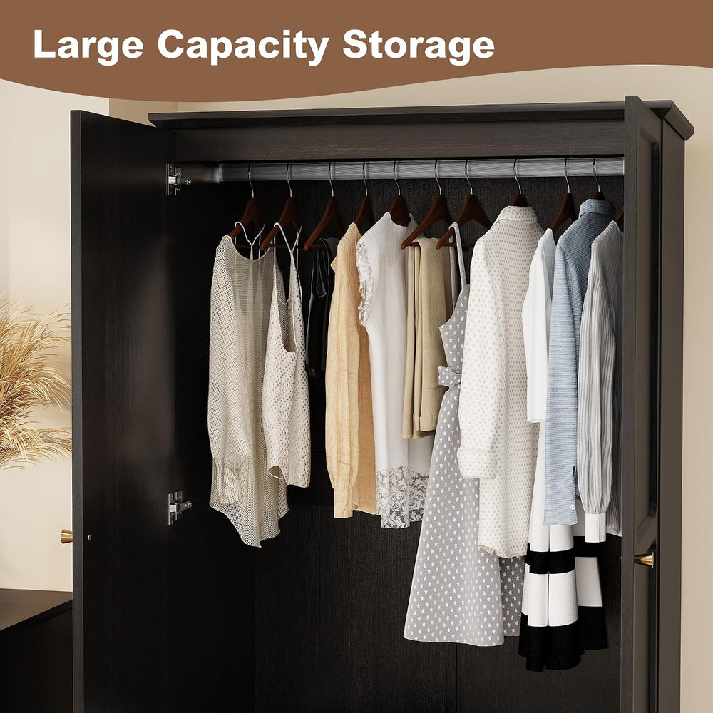 HLR 71" Wardrobe Closet Mid-Century Modern Style,Black