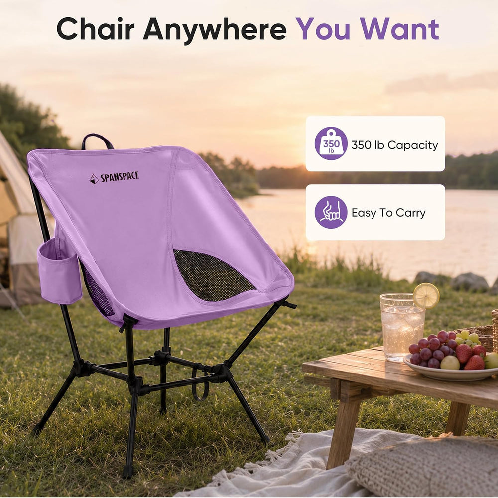 Purple Ultralight Camping Chair for Adults, 350 lb Capacity