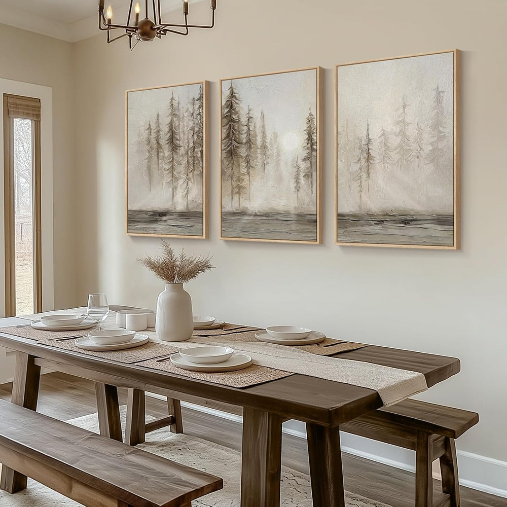 Large Framed Neutral Abstract Landscape Wall Art for Living Room, 24x36 In