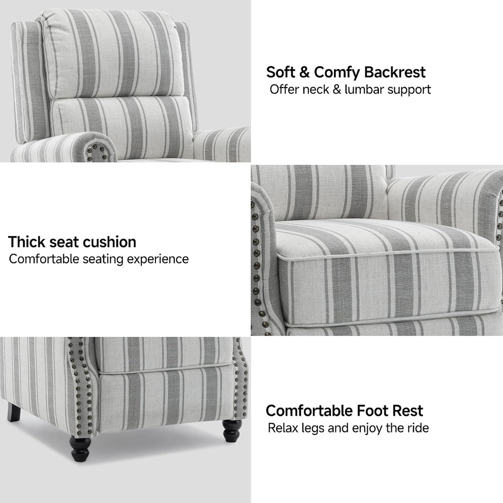 Pushback Recliner Chair, Modern Wingback Recliner, Stripe Gray