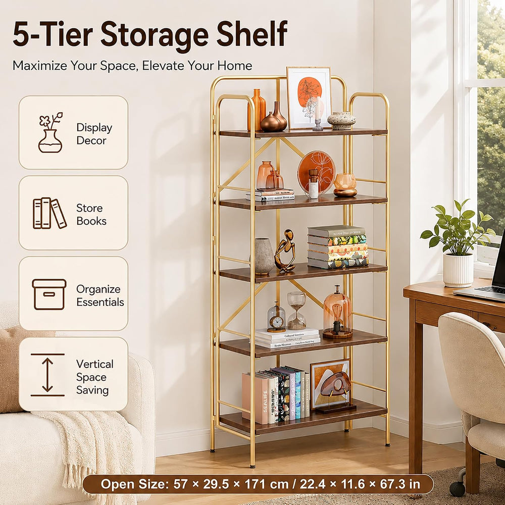 4NM No Assembly Folding Bookshelf, 5 Tier Collapsible Book Shelves Open Indus...