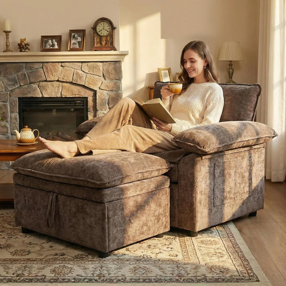 Furnimart Oversized Chair with Storage Ottoman, 44" Wide Cloud Chair and...