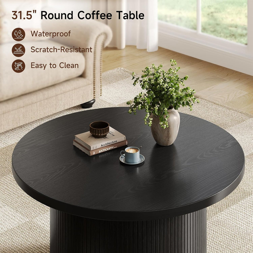 ComfyCorner 31.5" Round Coffee Table, Mid Century Modern Fluted Drum Table