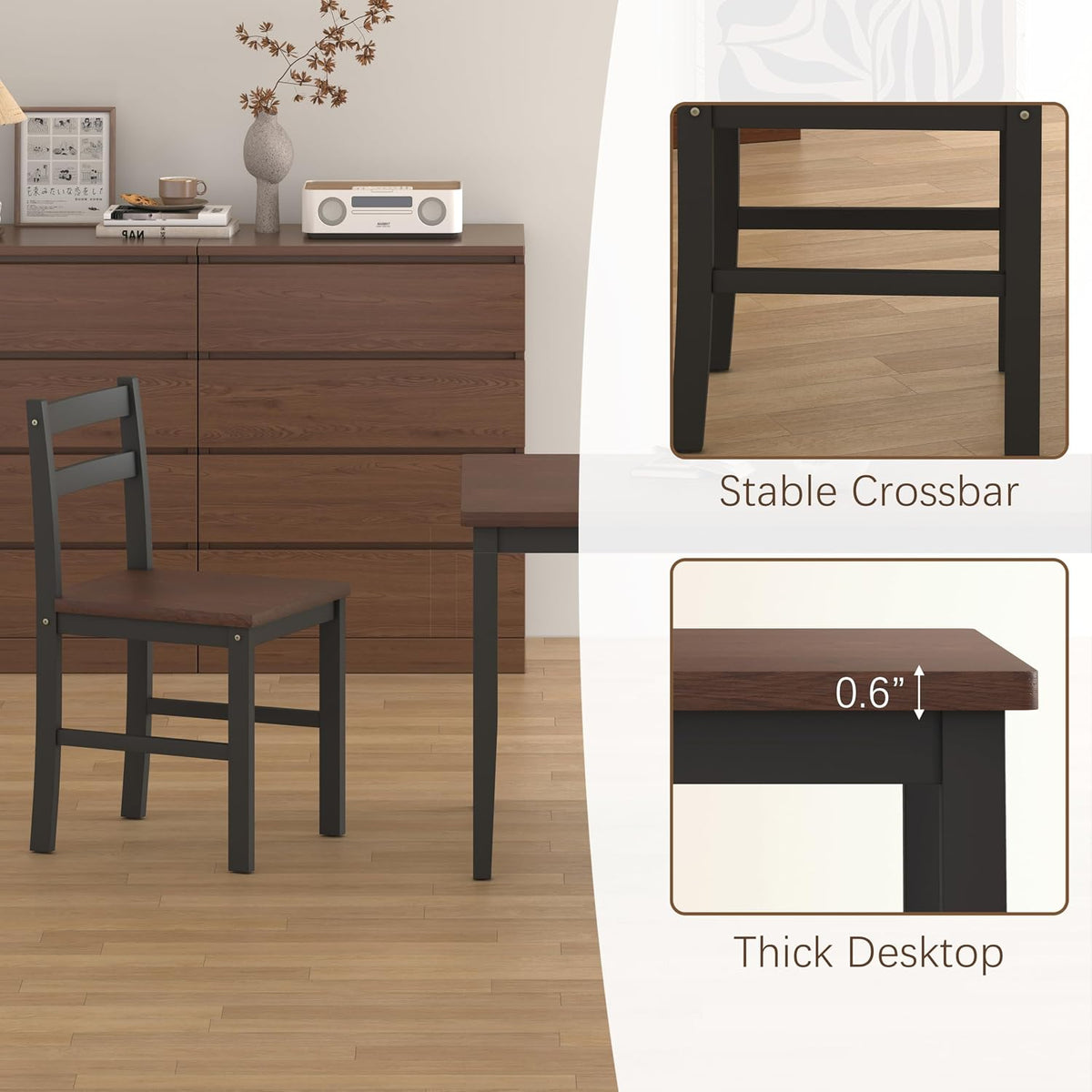 5 piece dining table set, solid wood dining on a desk or shelf