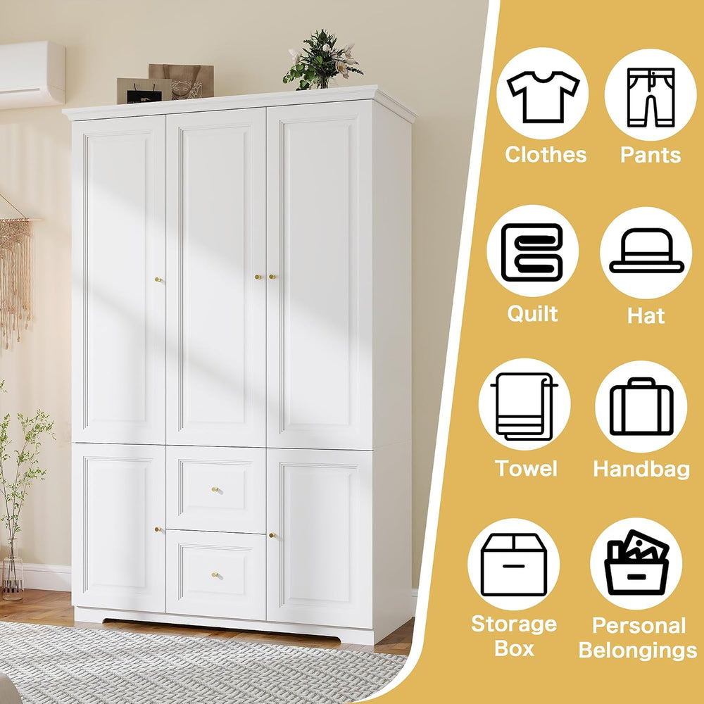White Armoire Wardrobe Closet with 2 Drawers: 75" H x 47" W