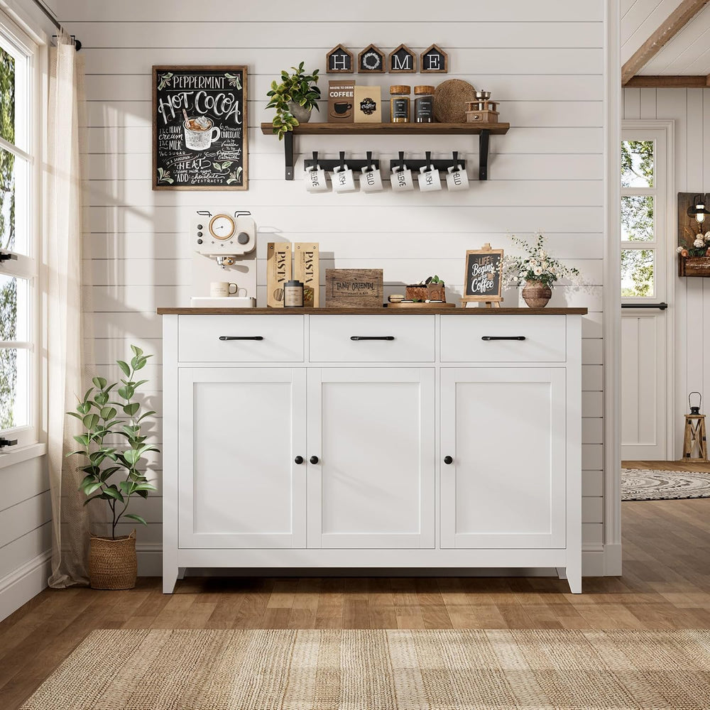 HORSTORS 47" W Kitchen Buffet Sideboard Cabinet with Storage Drawers, White