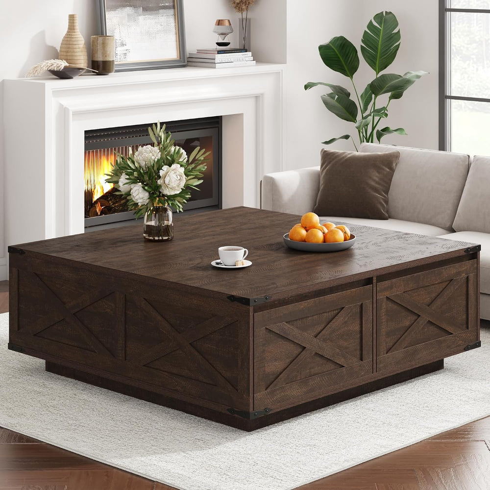 St.Mandyu 47” Farmhouse Square Coffee Table with 4 Drawers Extra Large Coffee...