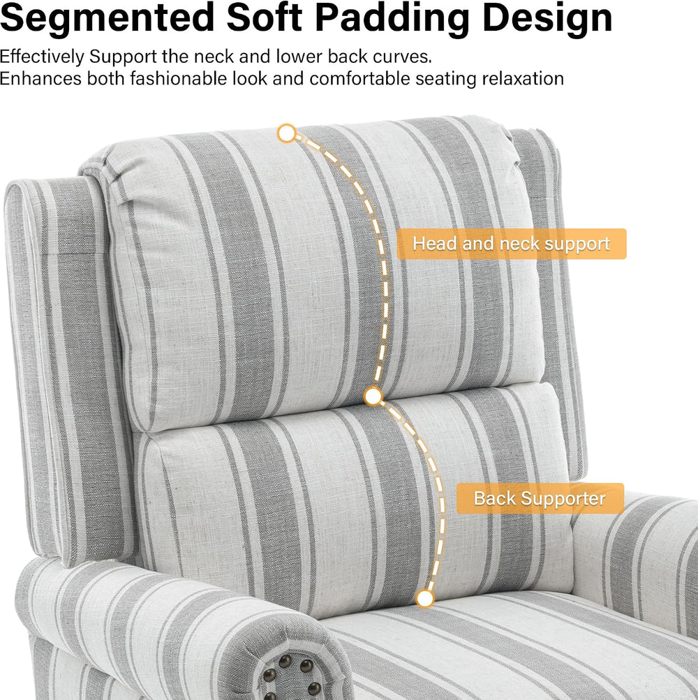 Recliner Chair, Modern Pushback Armchair, Stripe Grey, Set of 1
