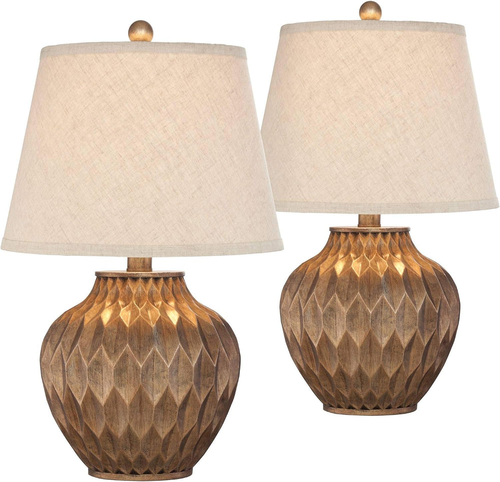 Buckhead Warm Bronze Brown 22" High Table Lamps Set of 2 Geometric