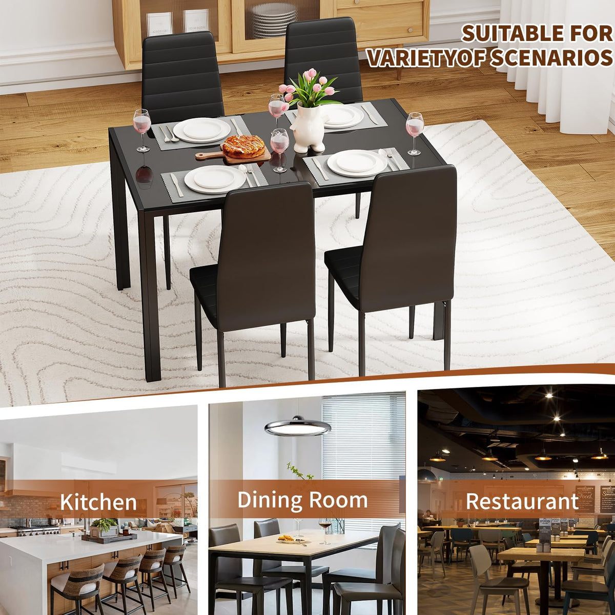 fdw | 5-piece dining table set | black, package contents