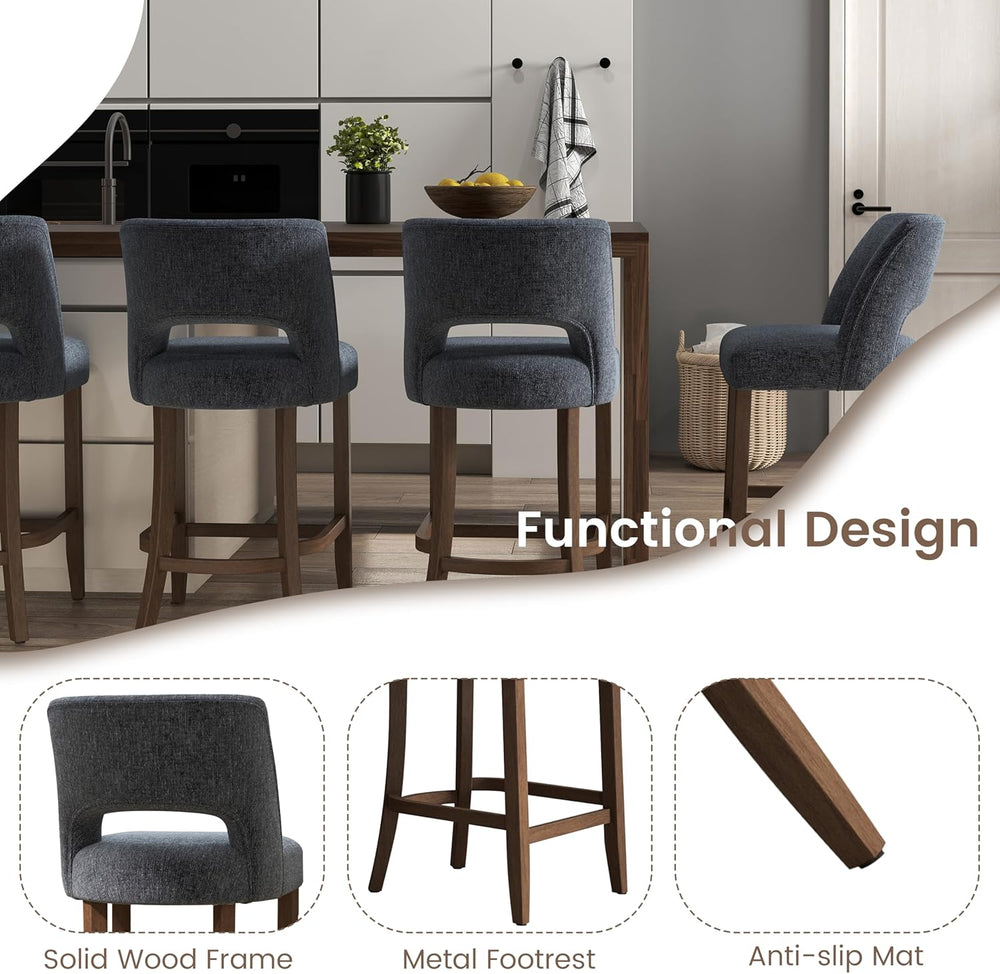 VKNOW Bar Stools Set of 2, 26" Fabric Counter Height Bar Stools, Navy Blue