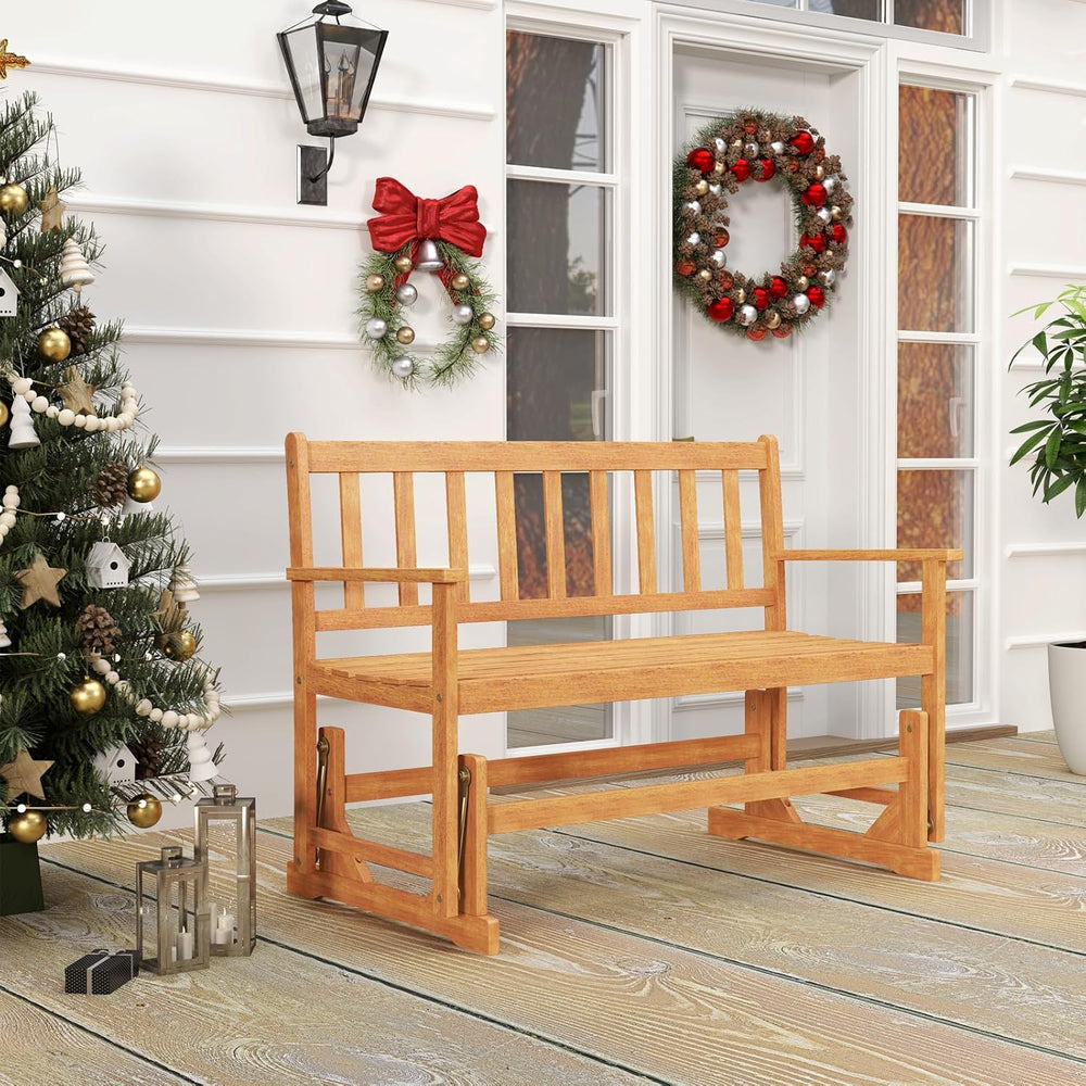 Tangkula 2-Person Outdoor Acacia Wood Glider Bench, Heavy Duty 800 LBS, Patio...