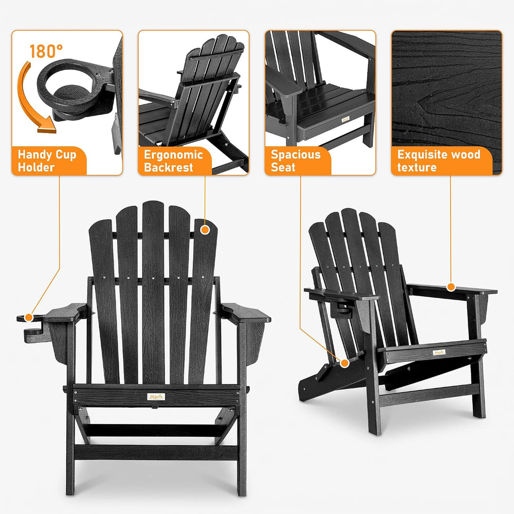 Oversized Folding Adirondack Chair 2PC, HDPE Fire Pit Chair W/400 LBS