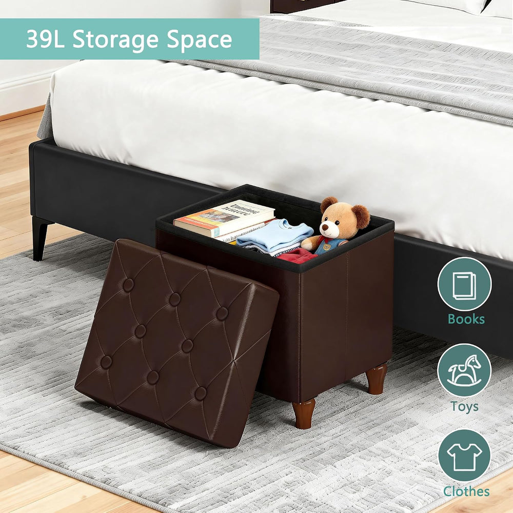 CAROLMADE Folding Storage Ottoman Cube PU Leather Footstool with Wood Legs Ot...