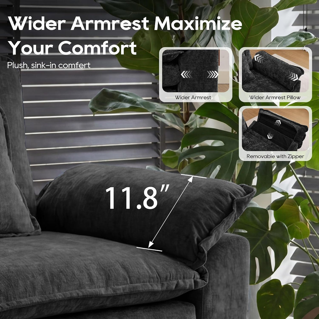 URRED Oversized Modular Sectional Sofa，Black：87" L Shaped