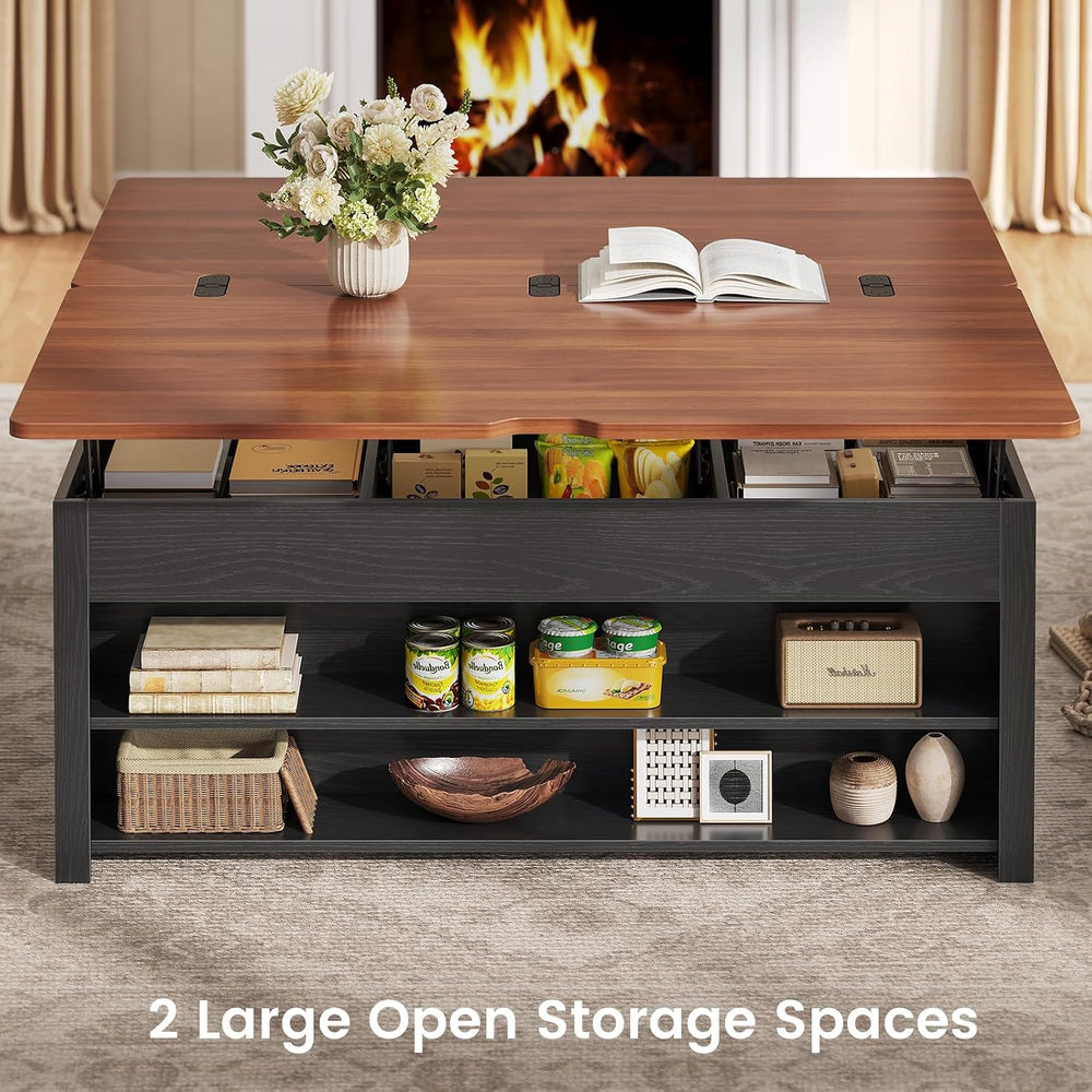 Itaar Lift Top Coffee Table with Storage Bench, Farmhouse Convertible Coffee ...