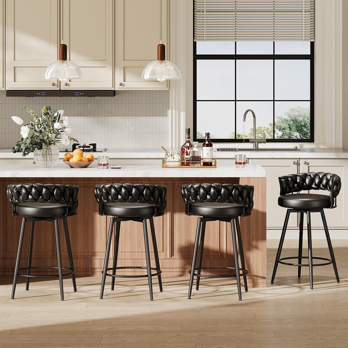 26" Counter Height Bar Stools Set of 3, Premium Faux Leather Barstools