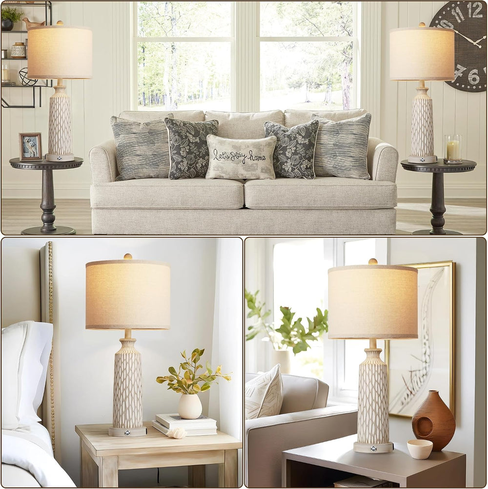 QiMH 26" Lamps for Bedroom, Farmhouse Table Lamp Set of 2, Off-White