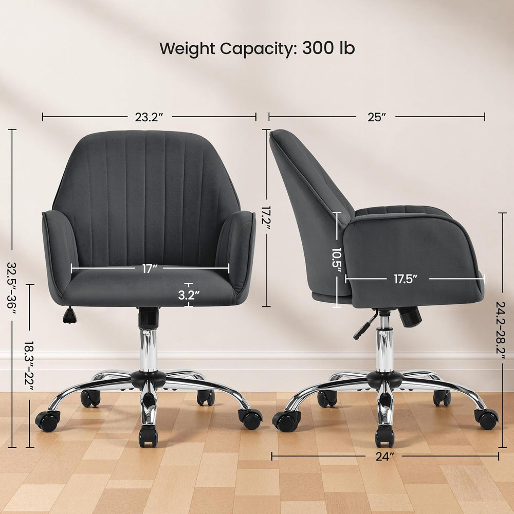 Yaheetech Velvet Office Desk Chair Channel-Tufted Swivel Seat, Dark Gray