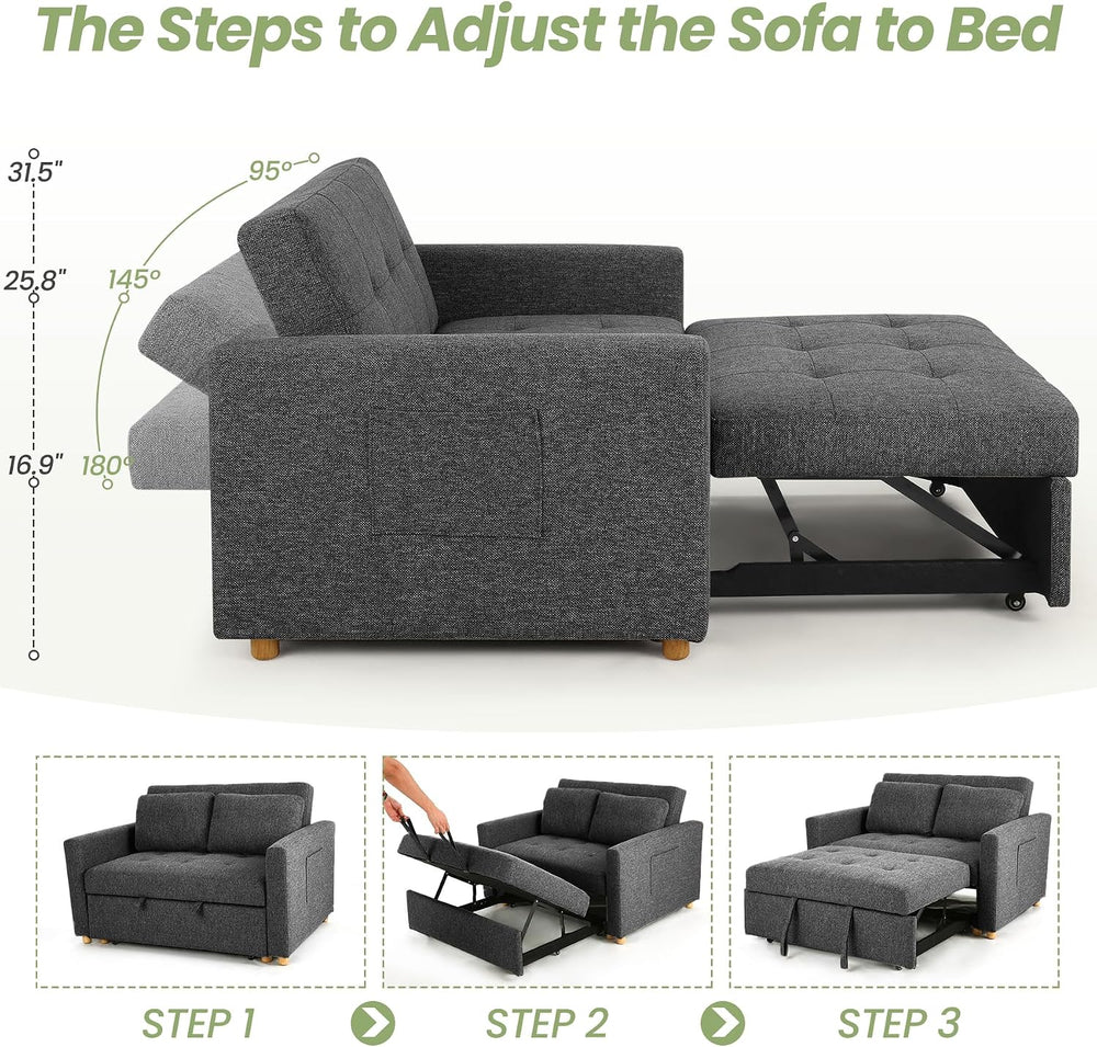 SEJOV Loveseat Sleeper, 3-in-1 Convertible Sofa Bed Pull Out, Black