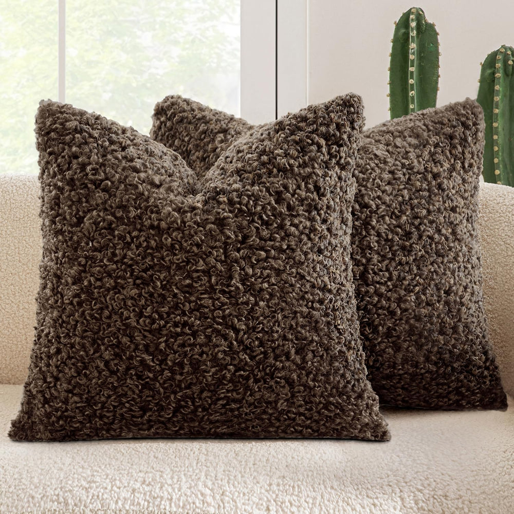 MIULEE Decorative Faux Fur Pillow Covers Euro Sherpa 24x24 Chocolate