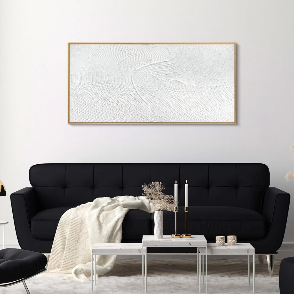 Large 100% Handmade Abstract Oil Painting White Texture Framed Wall Art