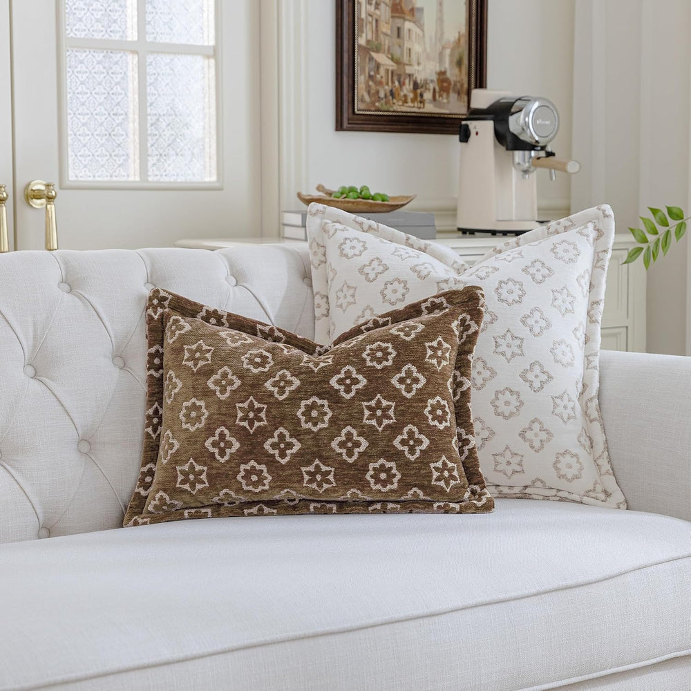 1 Piece Luxury Chenille Lumbar Pillow Cover, 13x20 in,Coffee Brown