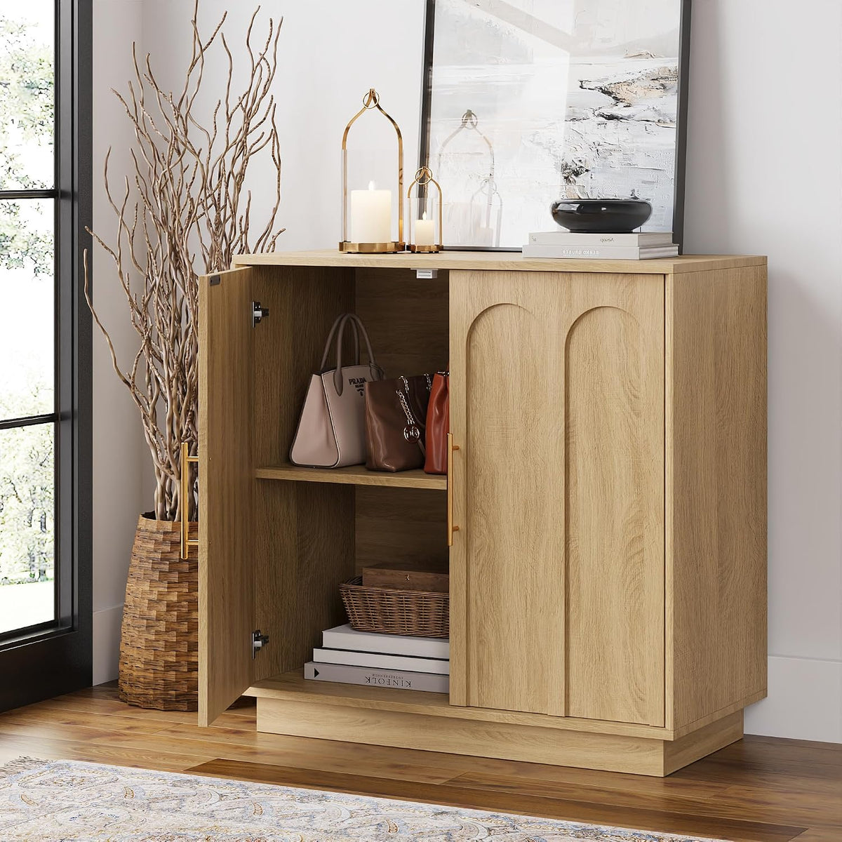 FORTUNETEC 31.5" Sideboard Buffet Cabinet with Storage,Oak