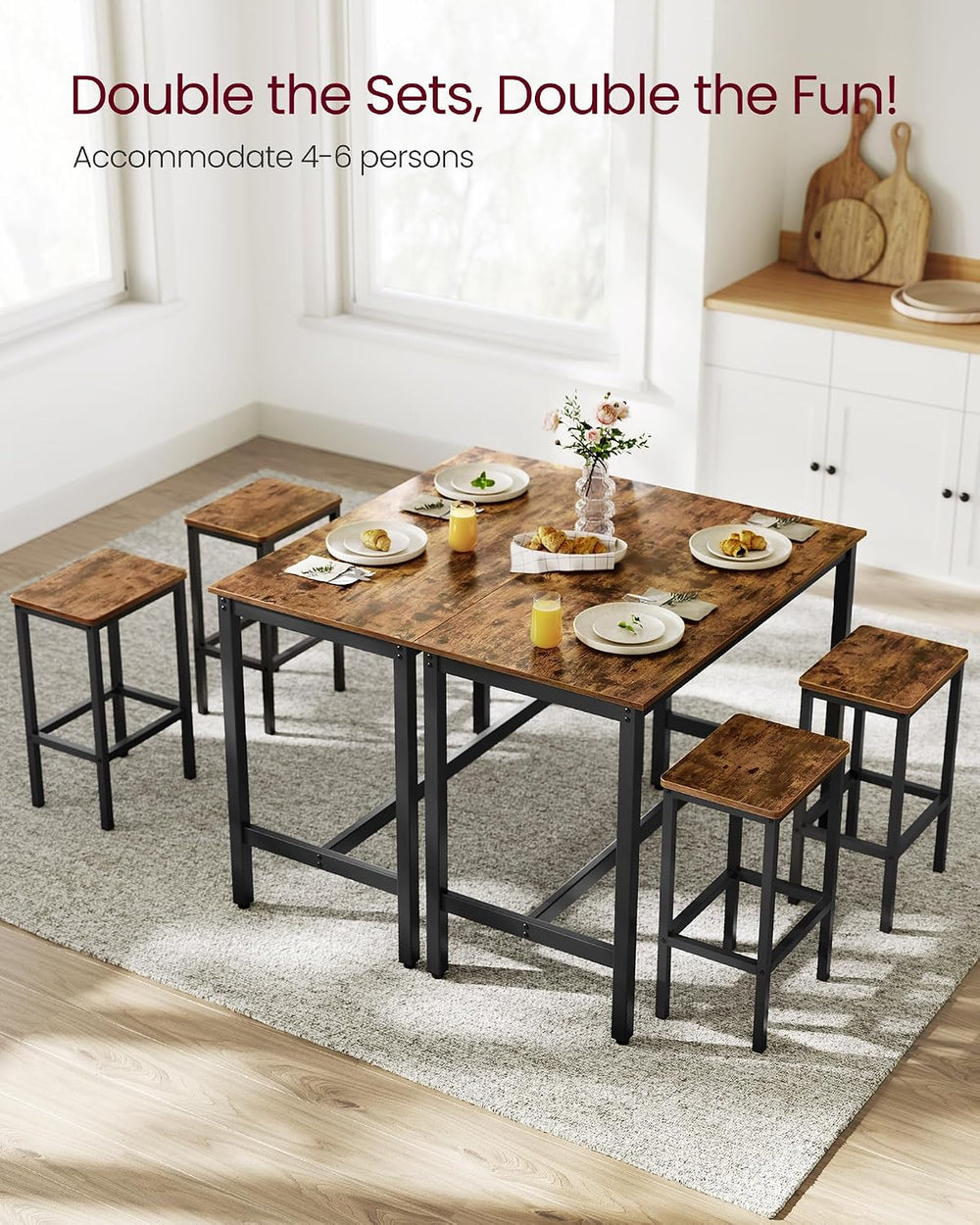 VASAGLE Bar Table Set with 2 Bar Stools, Modern Basic