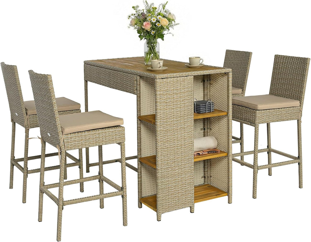Outsunny 5 Piece Outdoor Bar Set Outdoor High Top Table and Chairs Brown
