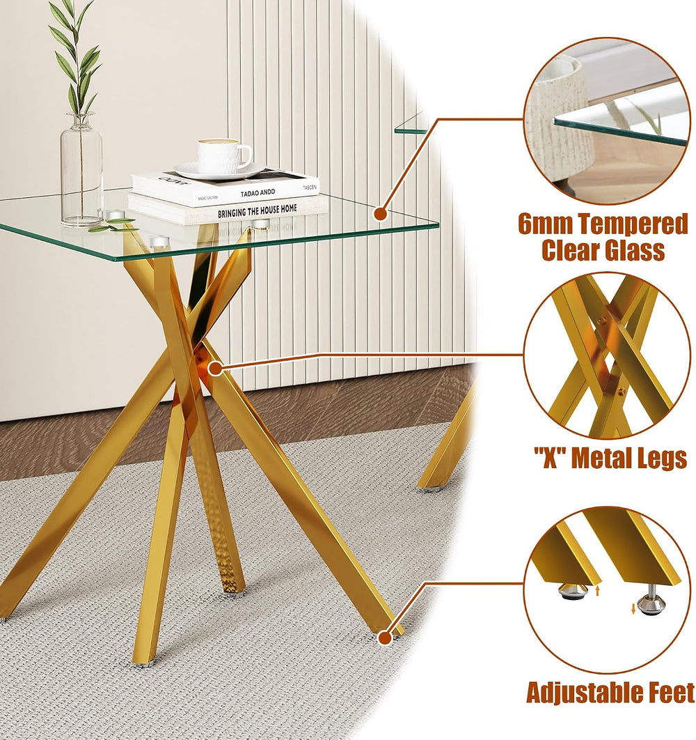 IANIYA Coffee Table Set of 3, Glass Living Room Table Set, 47.2'' Gold