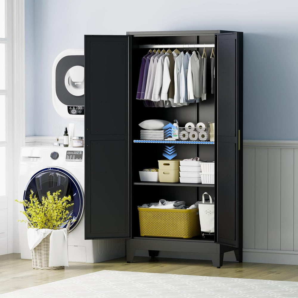 71" Metal Wardrobe Closet Clothing Storage Cabinet with Hanging Rod