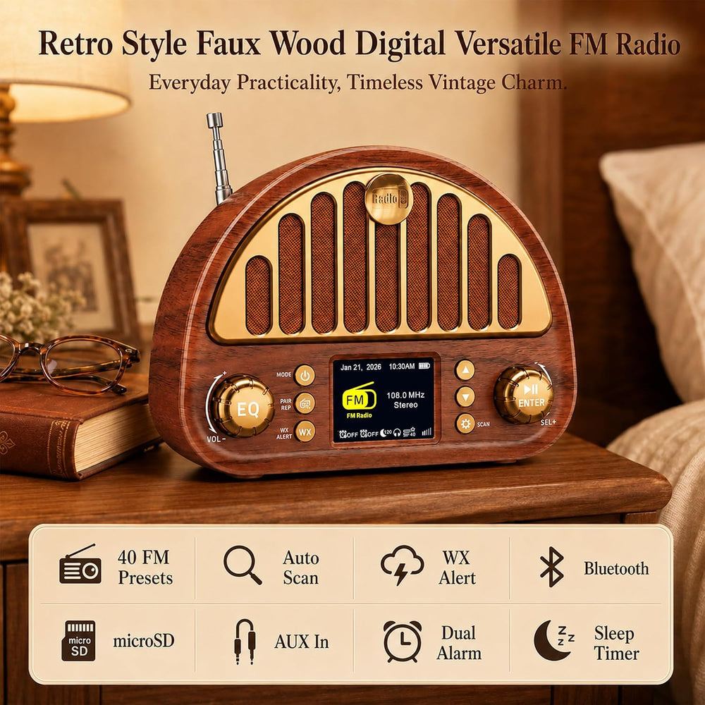 Eoxsmile FM Radio with Bluetooth, NOAA Weather Alert, 40 Presets, 3000mAh