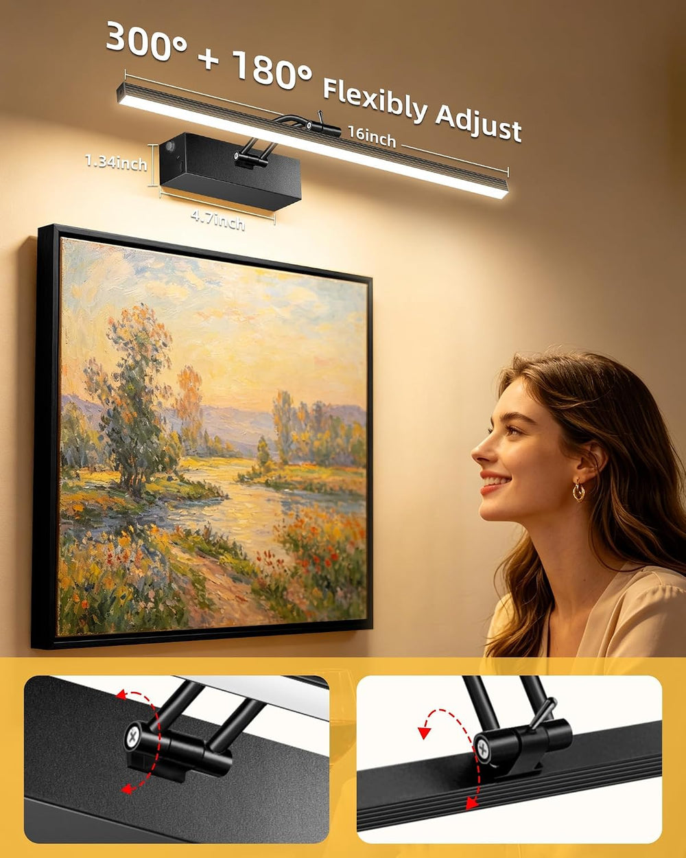 2 Pack 16-Inch Picture Light with Remote, 5200mAh Battery Operated