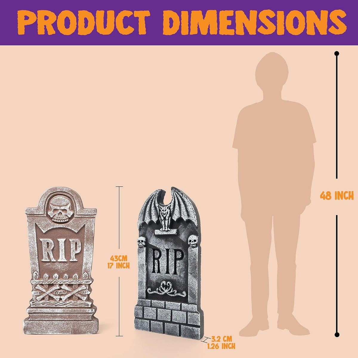 JOYIN 17” Halloween Foam RIP Graveyard Tombstones (5 Pack), Halloween Tombstones Outdoor Decorations for Graves Decorations with 12 Metal Stakes for Cemetery Yard Lawn Party Decor