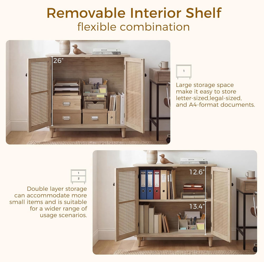 Fat Ant Buffet Cabinet with Storage, Rattan Sideboard Cabinet with 2 Magnetic...
